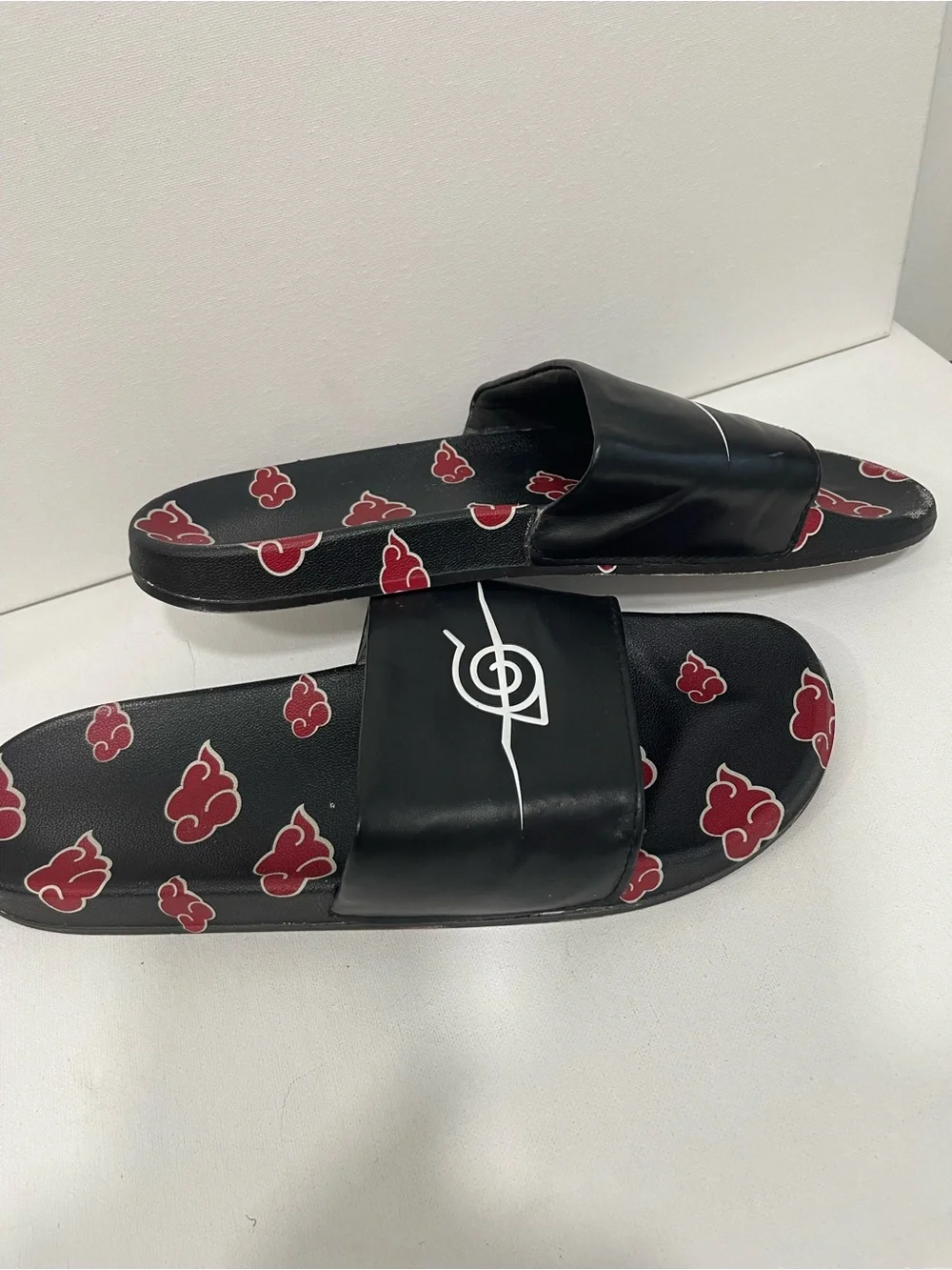Black Slide Sandals with Red Cloud Print